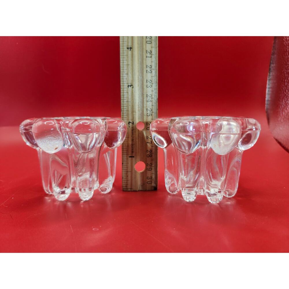 Elegance Crystal Candle Holders Set of Two, 2-Inch Scalloped Flowers Vtg in Box - Picture 2 of 8